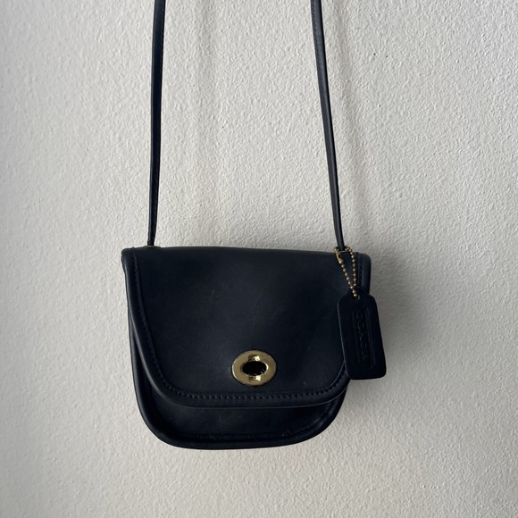 VTG Coach Everett Mini Coin Bag Black Leather Small Crossbody Purse USA 9934 - Picture 9 of 16